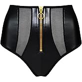 LOVE YOU SEXY Women Leatherette Brief High waist Panty with Front Zipper