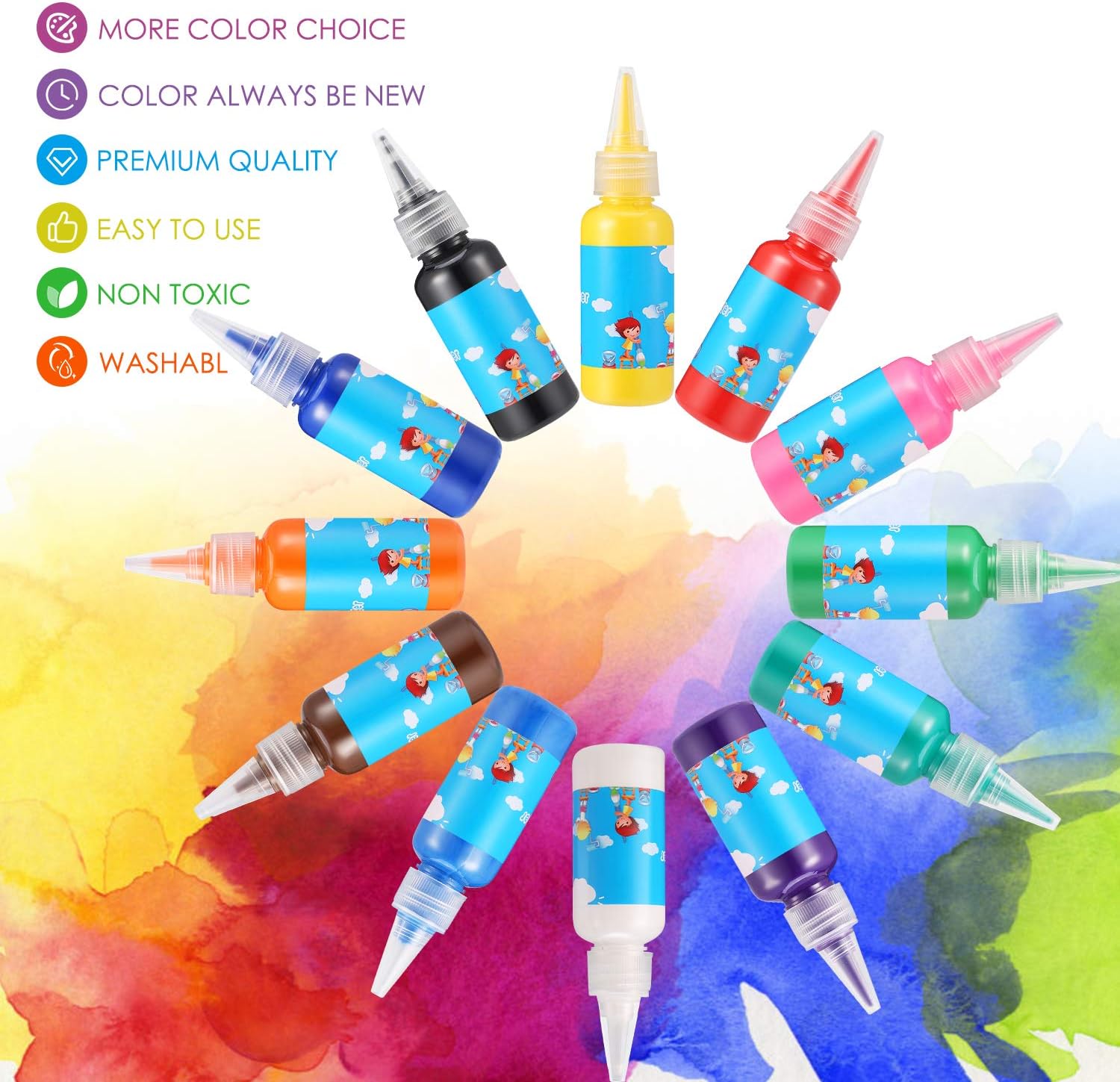 Homkare Finger Paints Kids Finger Paints Non Toxic Washable Finger Paints for Toddlers and Kids (12 Colors x 2.03 fl.oz/60ml): Toys & Games