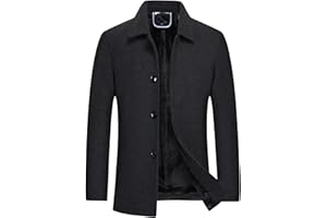 Men's Stand Collar Wool Blend Coat Long Sleeve Button Front Slim Fit Winter Overcoat Warm Casual Dress Jacket