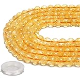 70PCS Natural 8MM Healing Gemstone, Citrine Energy Stone Round Loose Beads, Semi-Precious Crystal Beads with Free Elastic String for Jewelry Making DIY