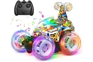 Kizeefun Remote Control Car for Kids RC Stunt Car Invincible 360°Rolling Twister with Colorful Lights & Music Rechargeable Remote Control Car Toy for Boys and Girls