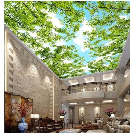 Amazhen Custom 3d Ceiling Murals Wallpaper Green Leafy Green Sky