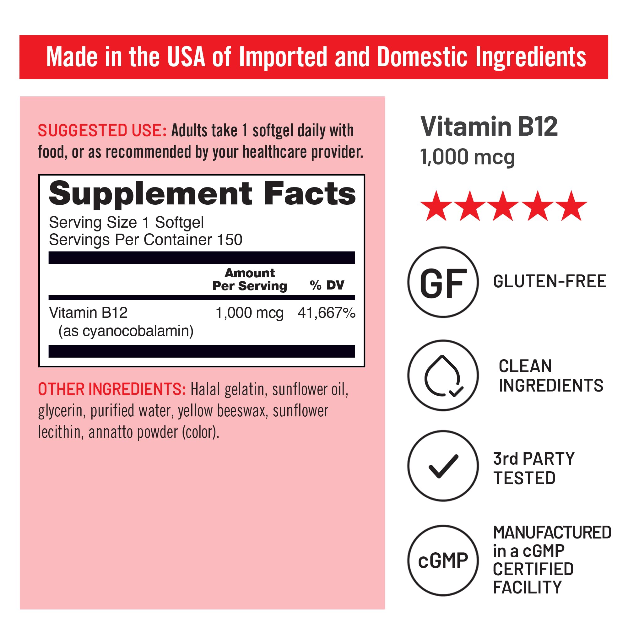 NatureWise Vitamin B12 1000 mcg - Dietary Supplement for Supporting Energy Metabolism, Mental Clarity, Nervous System Health - Easy-to-Swallow, Soy & Gluten-Free, Non-GMO - 150 Count[150-Day Supply]