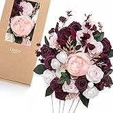 Ling's moment Fake Flowers Box, Faux Artificial Greenery Stems Foam Roses Silk Peonies Ranunculus Fabic Flower for Centerpieces Bouquet Wedding Vase Decorations, Berry Pink & Blush, Deluxe Combo