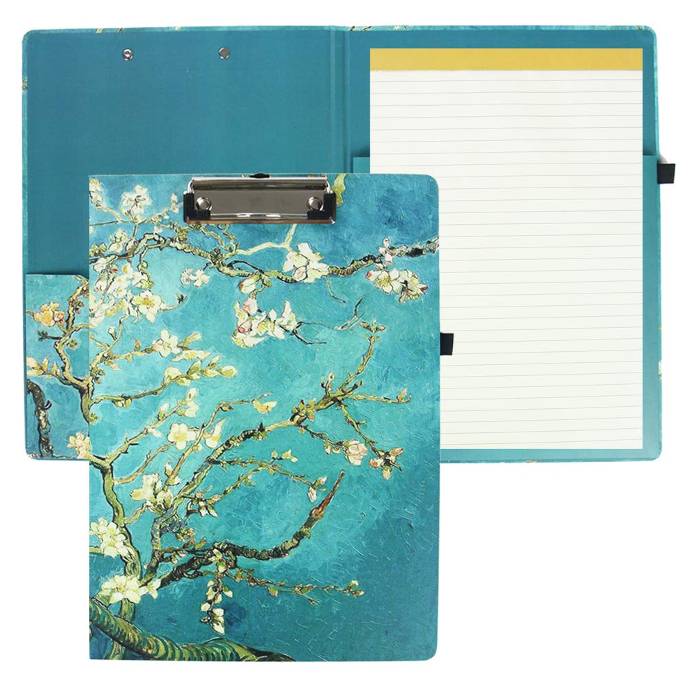 QIELIZI Hardcover Clipboard Folio with Refillable Lined Notepad and Interior Storage Pocket for Women,Size 9.25" x 12.8"(1 Pack,1-Peach Blossom)