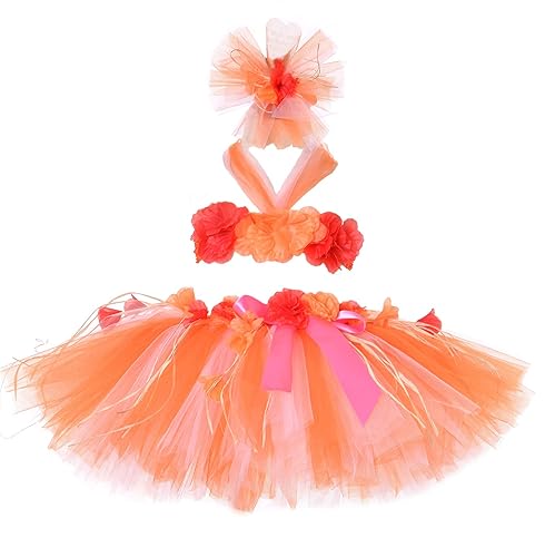 Tutu Dreams Hawaiian Skirt for Toddler Girls Orange Tutu Tropical Hula Luau  Set Birthday Beach Party (Orange, 1-2T) in Oman Whizz Kids' and Baby