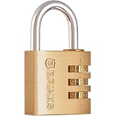 Brinks 40mm Solid Brass Resettable Combination Padlock, Chrome Shackle | Solid brass 40mm body; chrome-plated hardened steel shackle. Resettable 3-dial combo, no key. For lockers, bags, chains.