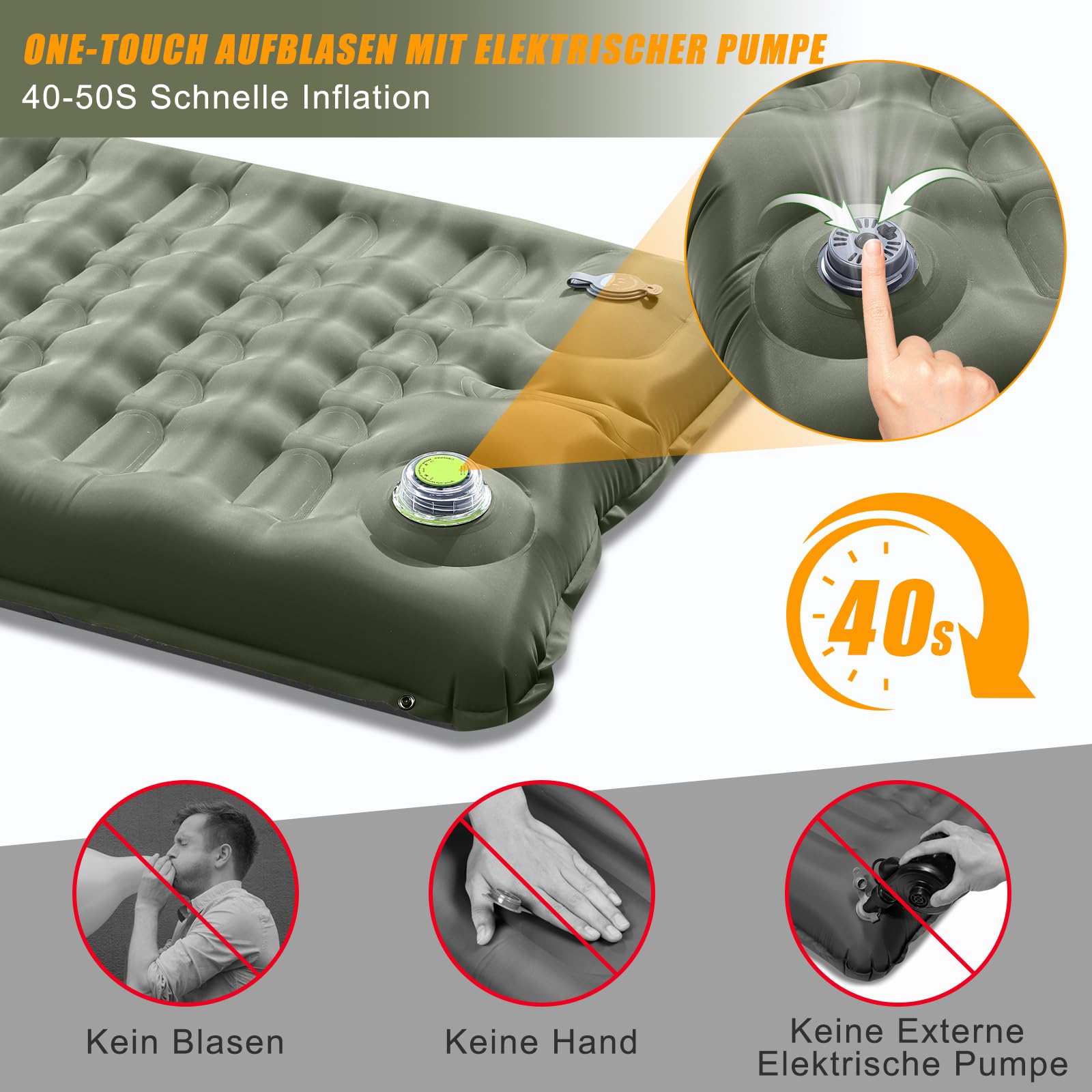 WARMTUYO Elektrisch Isomatte Camping, 12CM Verdicktes Aufblasbare Matratze mit Kissen, Wasserdicht Anti-Ripstop Luftmatratze Outdoor Schlafmatte für Wandern, Outdoor, Zelt 2