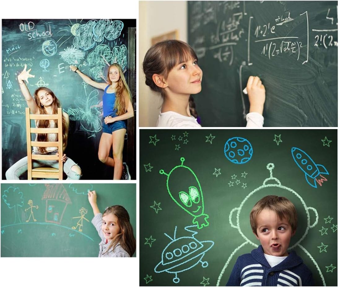Extra Large Green Chalkboard Vinyl Adhesive Paper Wall Decal Poster (6.5 FEET) Greenboard Roll Adhesive Board Paint Alternative w/ 5 Color Chalks - Peel & Stick DIY Wallpaper Sizes 17.8" X 78.7" : Office Products