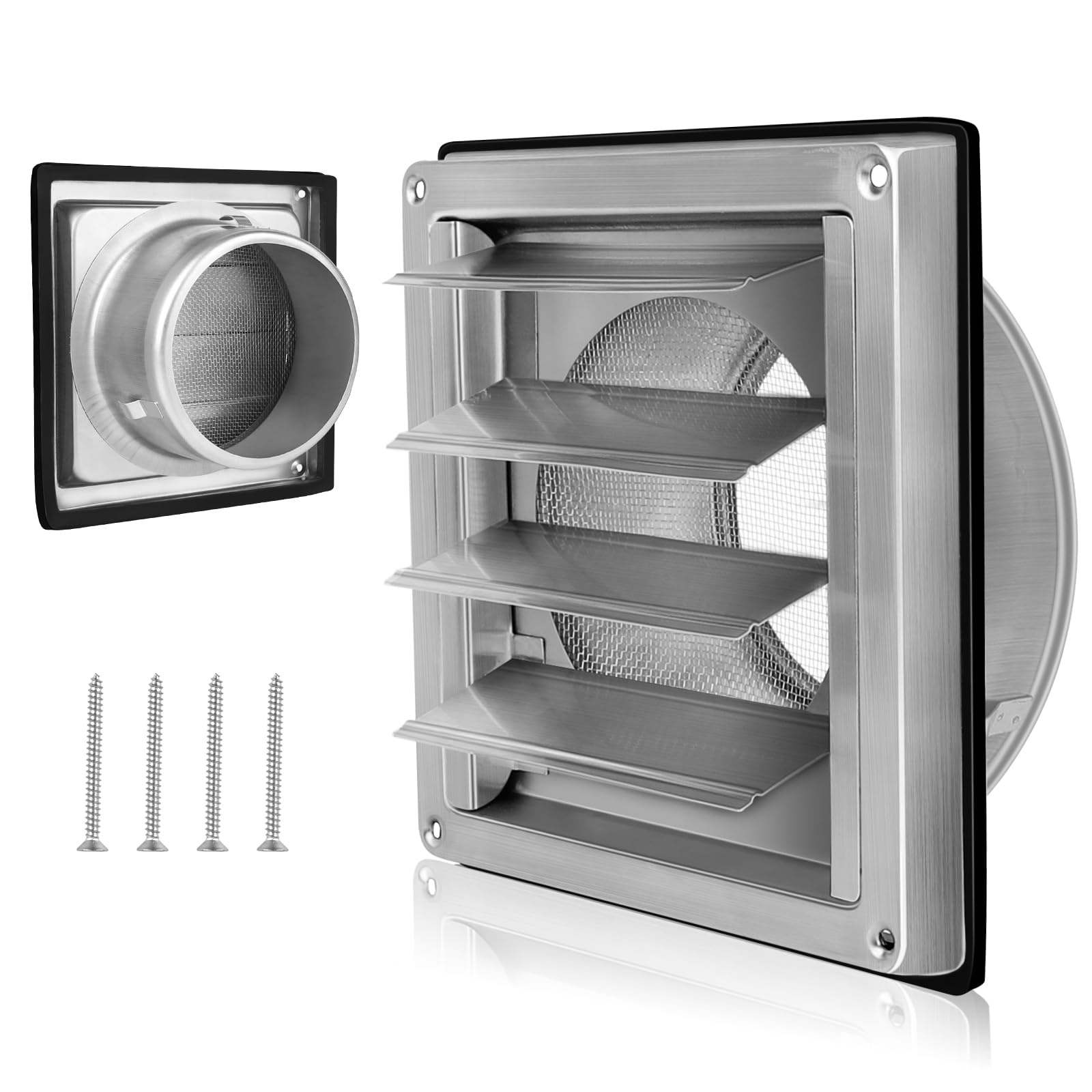 LALAGO Ventilation Grille 150 mm with Insect Protection Grille, 304 Stainless Steel Backflow Flap, Weather Protection Grille, Ventilation Grille Diameter 150 mm for VMC Pipe and Sheathing