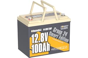 Power Queen 12V 100Ah LiFePO4 Battery Bluetooth Lithium Battery, Low-temp Cut-off Deep Cycle Battery with 100A BMS, 1280Wh Energy, Up to 15000 Cycles for Trailer RV, Motor Home, Marine