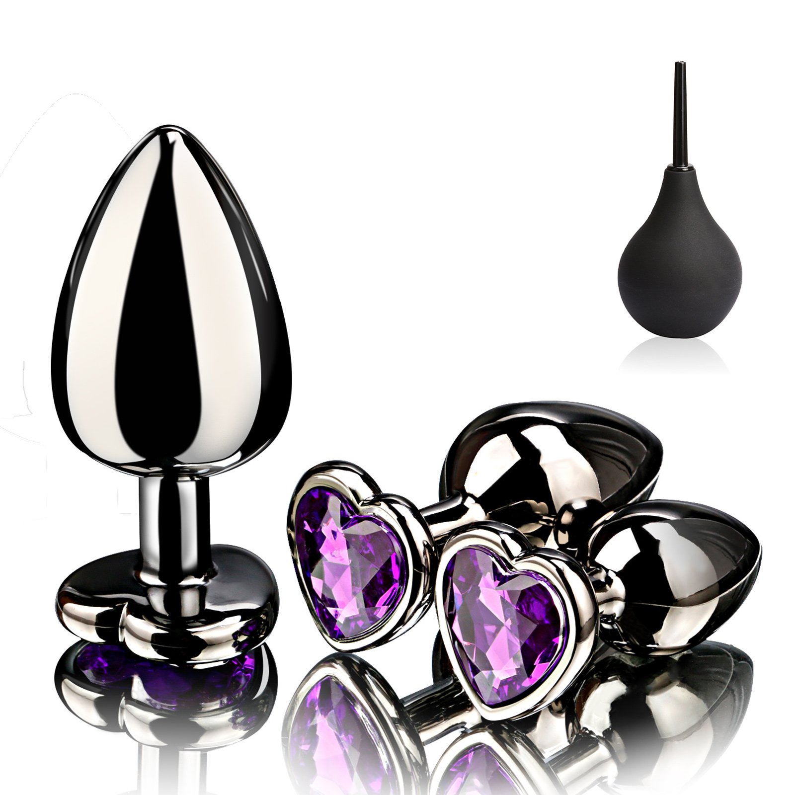Tracy\'s Dog Analplugs Set + Klistier,Anal Buttplug Set Metall Herzform Mit Lila Kristall für Männer Frauen