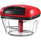 Geedel Vegetable Chopper, Manual Food Chopper with Hand Pull String, 500ml | Manual Food Processor, Sharp Stainless Steel Blade, Non-slip Base, Dishwasher Safe, No BPA, Portable, for Veggie, Fruit, Nut
