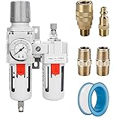 NANPU 3/8" NPT Compressed Air Filter Regulator Lubricator Combo, Water/Oil Trap Separator - Gauge(0-150 psi), Poly Bowl, Semi-Auto Drain, Bracket