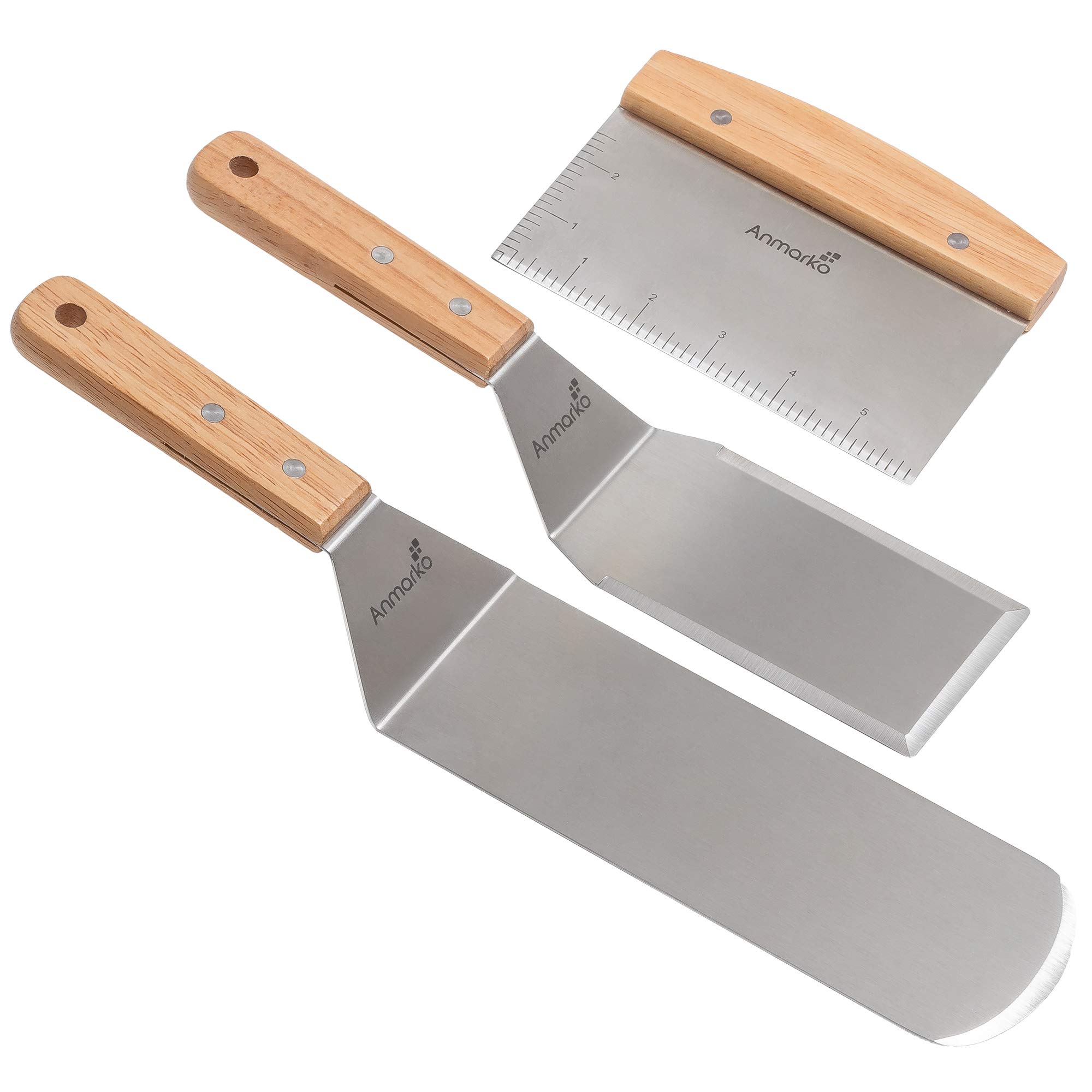 Professional Stainless Steel Spatula Set - Heavy Duty Spatula and Scraper - Great for Cast Iron Griddle BBQ Flat Top Grill - Commercial Grade