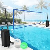 AugFir Pool Volleyball Net, Heavy-Duty Pool Volleyball Set with 2 Pool Volleyballs, Stabilizing Pool Volleyball Net Holder - Pool Games for Adults and Family Needs