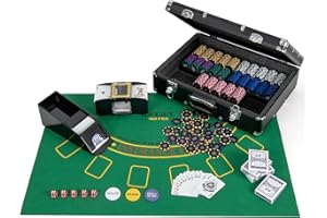 Goplus Poker Chip Set, 600 PCS 14 Gram Clay Poker Chips w/Case, Automatic Card Shuffler, 6 Decks Cards, 5 Dices, Card Shoe, 3 Dealer Buttons, Poker Felt, Texas Holdem, Blackjack, Casino
