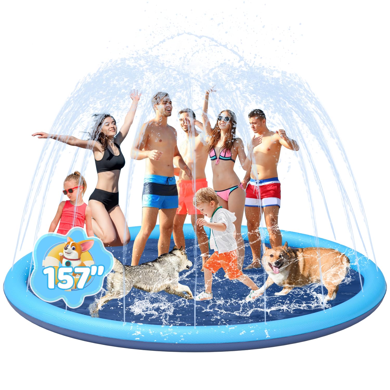 Splash Pad for Kids and Dog, YSJILIDE Non-Slip Large Sprinkler Splash Play Mat, 157" Sprinkler Pool for Outside Backyard Dog Pool