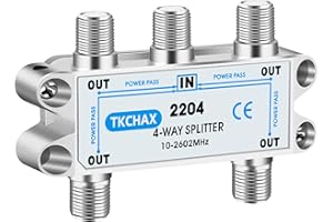 TKCHAX 4 Way Coaxial Cable Splitter,Support 10-2602MHz, RG6 Compatible, Nickel-Plated for Cable Splitter,Work with CATV, Satellite TV,Antenna System and MoCA Configurations