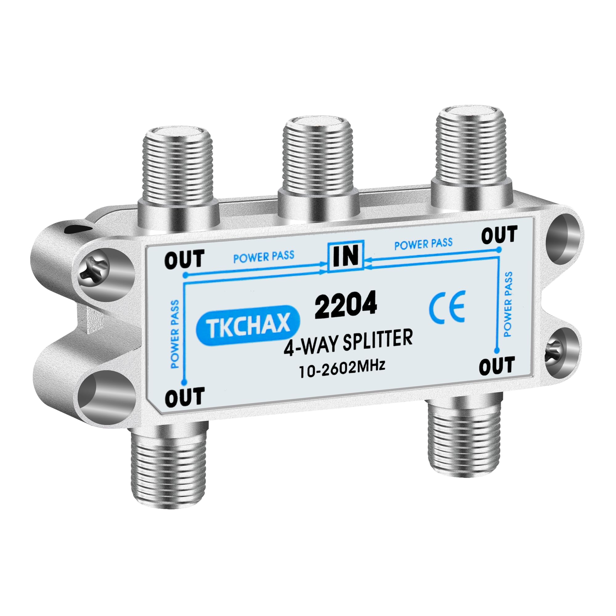 TKCHAX 4 Way Coaxial Cable Splitter,Support 10-2602MHz, RG6 Compatible, Nickel-Plated for Cable Splitter,Work with CATV, Satellite TV,Antenna System and MoCA Configurations