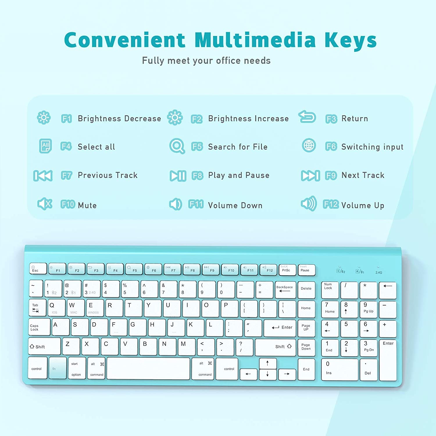 JOYACCESS Wireless Bluetooth Keyboard for Mac,Ergonomic Multi-Device Keyboard with Number Pad, Compatible with MacBook Pro/Air, iMac,iPhone,iPad, iOS, Android, Windows, Turquoise