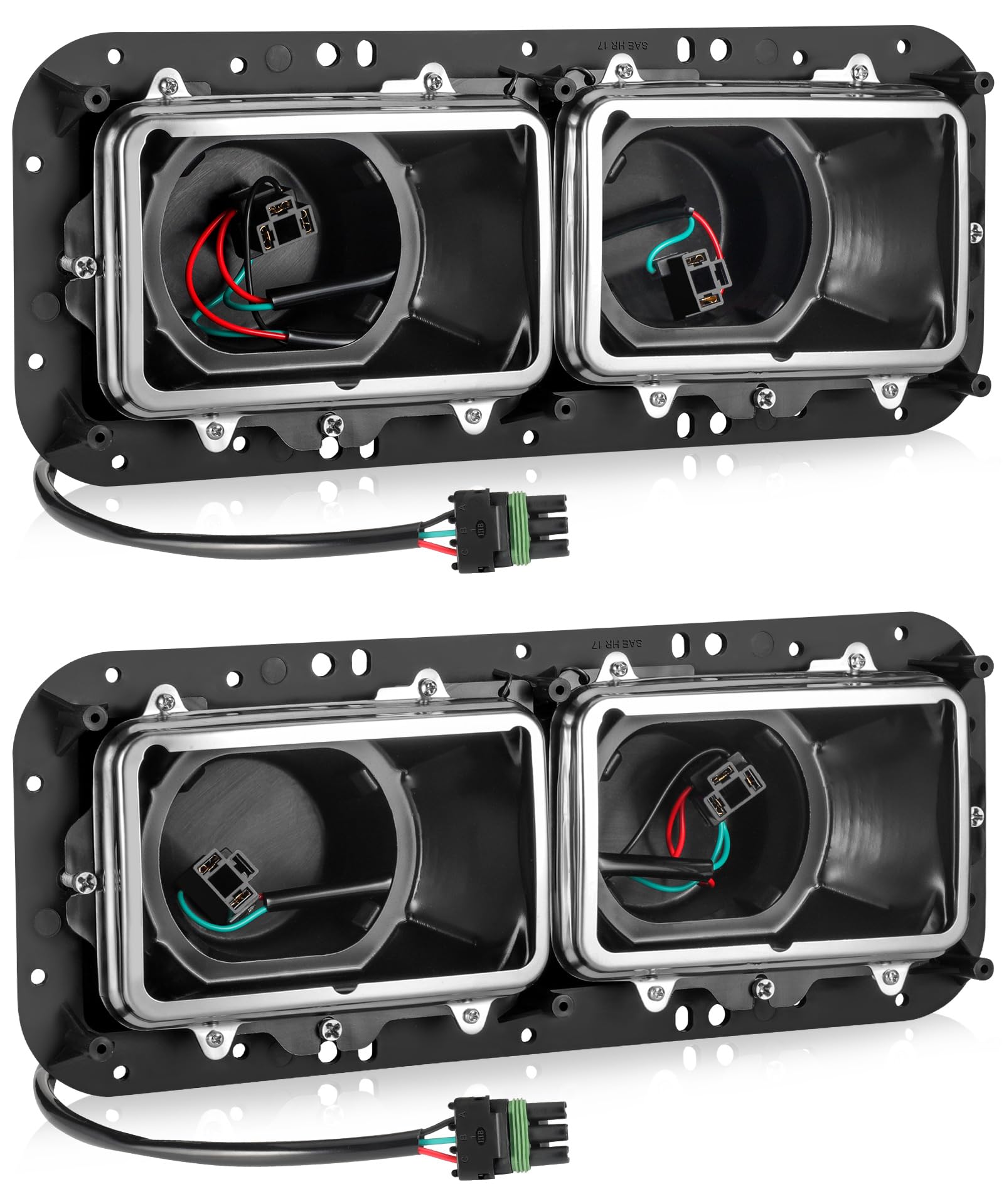 Photo 1 of PARTSam Headlight Housing Base with H4 Plugs Wire Harnesses Stainless Steel Bezel Replacement for Kenworth T600 T800 W900, Peterbilt 379, Western Star 4900, Freightliner FLD Driver & Passenger Side