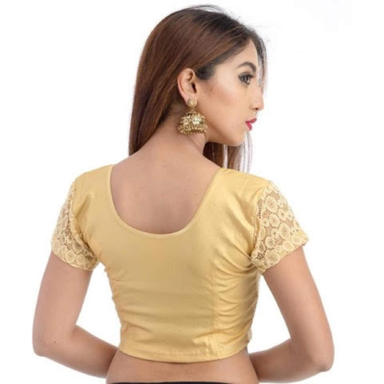 fressia fabrics women's stretchable readymade saree blouse pack of 3-100black_117gold_xxx