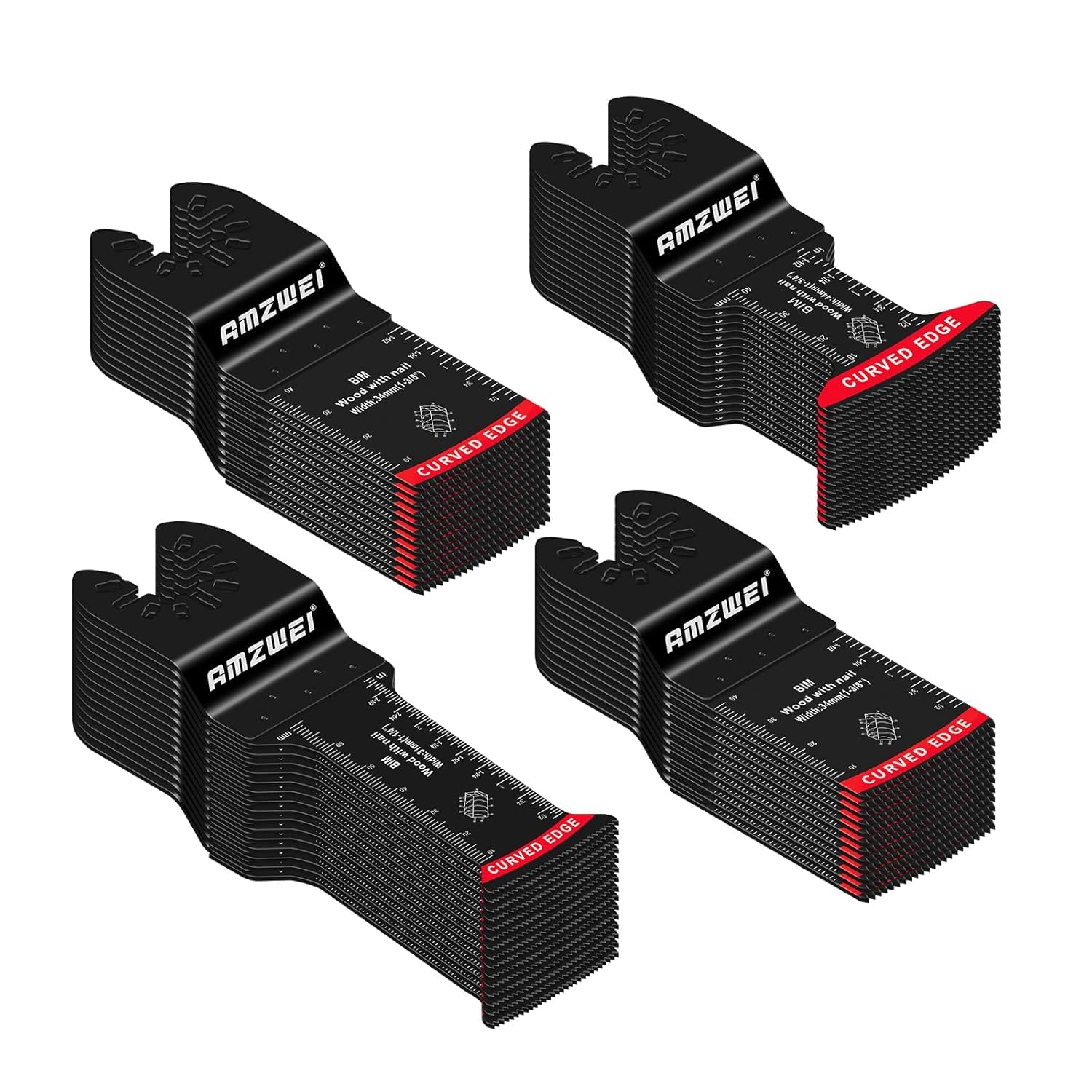 AMZWEI 50 Pcs Bi-Metal Oscillating Saw Blades, Professional Curved Edge Multitool Blades for Wood with Nails, Metal, Wood, Oscillating Tool Blades Compatible with Dewalt Milwaukee Bosch Ryobi Image