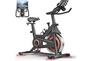 CURSOR FITNESS Exercise Bike, Brake Pad Stationary Bike for Home with Exclusive App, Stationary Bikes for Home with 300 lb Weight, Indoor Cycling Spin Bike Workout Bike with Extra Comfort Seat