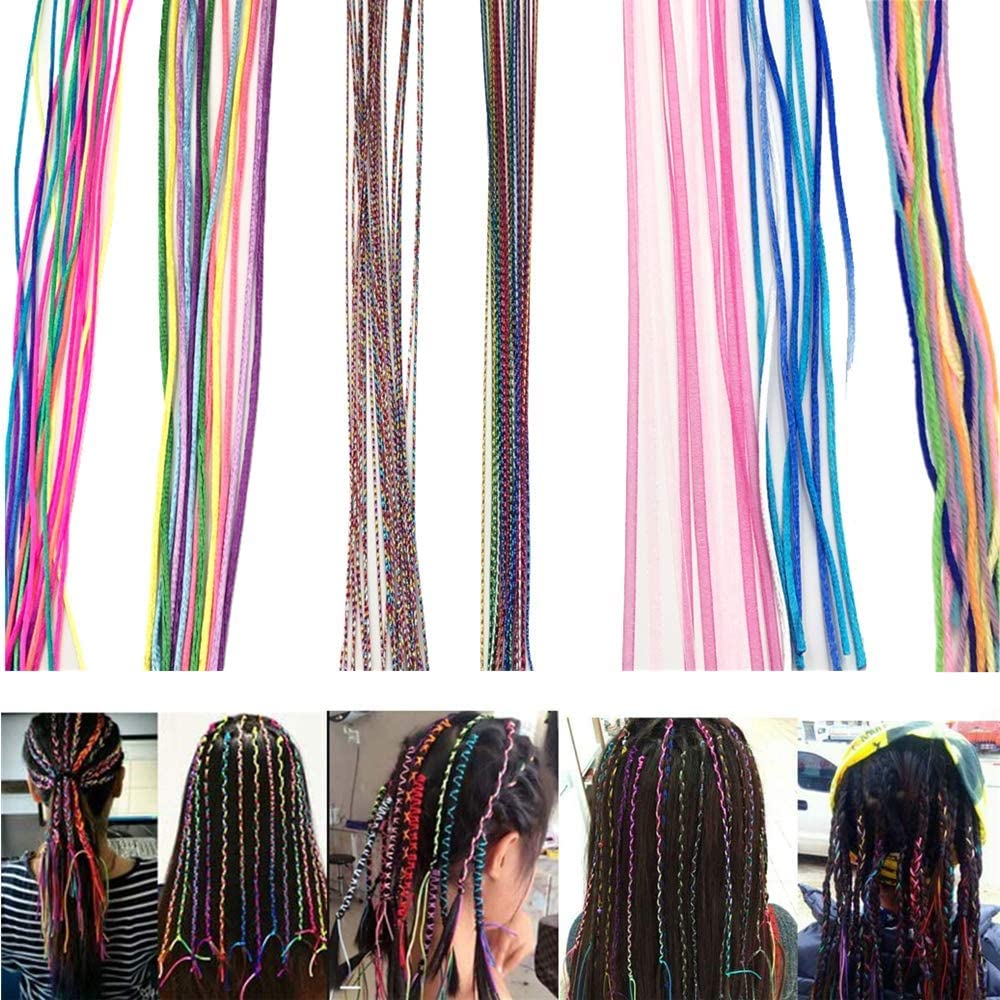 56Pcs Colorful Hair Strings Tinsel Extensions Party Highlights Glitter Hair Thread Yarn Braiding Wire Ribbon for Girls Women