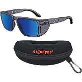 Ergodyne Skullerz SIXTEN Safety Sunglasses with Side Shields, Anti Fog, Anti Scratch Polarized Mirrored Lenses, ANSI z87.1 with Protective Zippered Hard Shell Eyewear Case