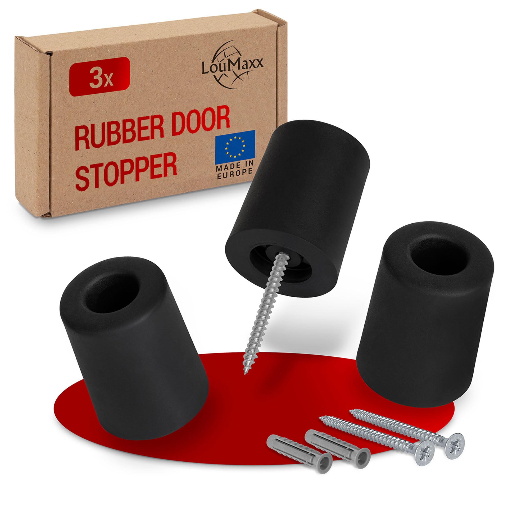 LouMaxx Rubber Screw-On Floor Door Stopper - in Black (Black, Ø40 mm x 50 mm)
