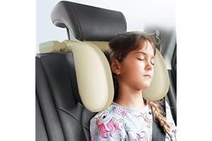 JZCreater Car Headrest Pillow, Head Neck Support Pillow, Car Seat Headrest for Kids, 180° Adjustable U Shaped Car Sleeping Pillow Cushion for Kids Adult (Beige