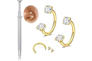 MODRSA Silver Gold Horseshoe Nose Ring 20g 18g Double Gem Horse Shoe Nose Ring Hoop for Women Surgical Steel U Shaped Half Tragus Earring Hoops Helix Piercing Jewelry Septum Rings 20 gauge Nose Stud