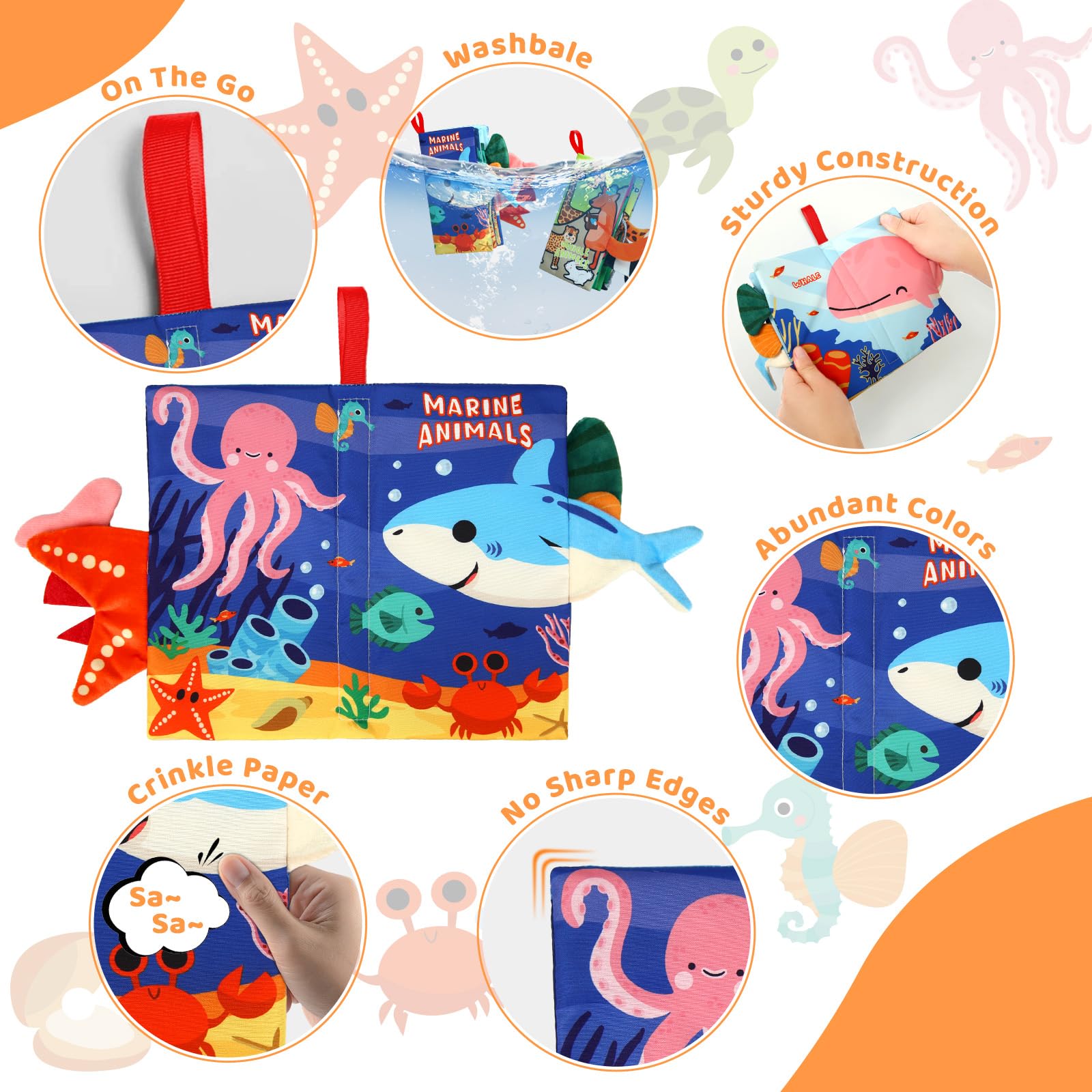 2PCS Baby Books - Montessori Toys Cute Animal Theme Baby Cloth Books 6 to 12 Months, Soft Stuffed High Contrast Crinkle Infant Sensory Toys, Boys&Girls Kids Early Learning Gifts