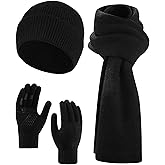 AWAYTR Women Winter Beanie Hat Scarf Gloves Set, 3Pcs Warm Knitted Hat Touchscreen Gloves Long Scarf for Cold Weather