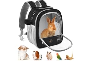 DBNESS Guinea Pig Carrier Backpack, Portable Rabbit Travel Carring Bag for Pet Bunny Chinchilla Bearded Dragon Hamster Parrot Outgoing Pouch Case with Water Bottle Holder & Detachable Pad (Black)