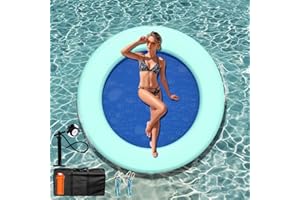 JOOLOOG Inflatable Water Hammock 3.6FT/6FT/8FT Round Float Ring, Adults Heavy Duty River Inflatable Stable Platform Raft Water Floating Docks Mat for Lake and Pool