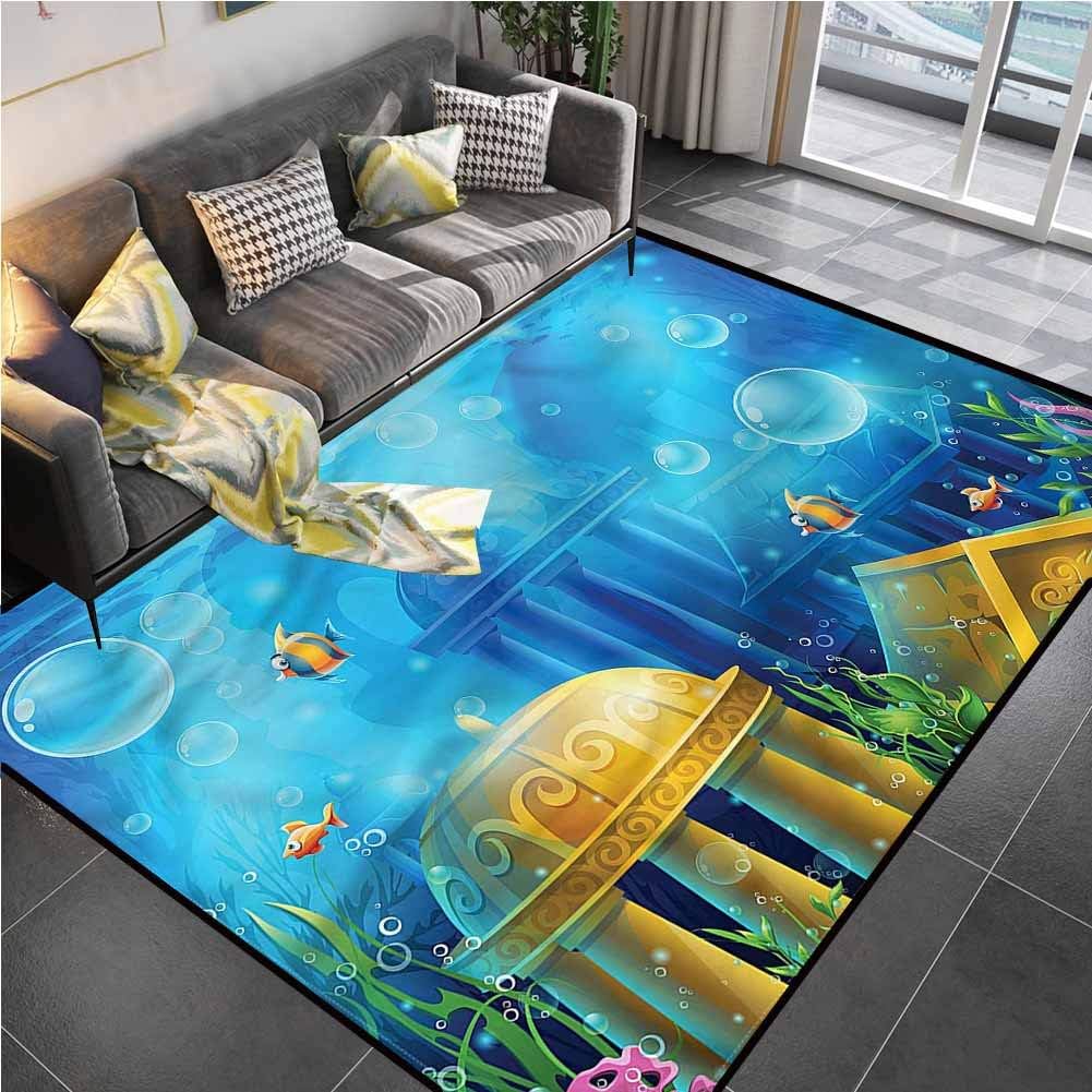 Area Rug Print Large Rug Mat Ocean,Ancient Atlantis Under Sea Bathroom Rugs for Living Playing Dorm Room Bedroom 4'x5'