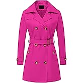 Chrisuno Women's Double Breasted Trench Coats Mid-Length Belted Overcoat Long Dress Jacket with Detachable Hood