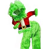 KOSUSANILL Little Kids Boys Girls Christmas Cosplay Costume Green Furry Monster Hooded Santa Claus Tops Green Fuzzy Pants Set