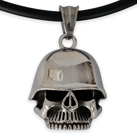 Fly Style - Totenkopf Anhänger Edelstahl mit Stahlhelm - Silber poliert - Herren Biker Stahlhelm Wehrmacht Skull Militaria Ro