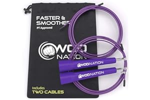 WOD Nation Adjustable Speed Jump Rope For Men, Women & Children - Blazing Fast Fitness Skipping Rope Perfect for Boxing, MMA,