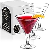 DecorRack 24 Martini Cocktail Glasses, 7 Oz BPA-Free Plastic Party Cups, Perfect for Outdoor Parties, Weddings, Picnics, Stackable Stemmed, Reusable, Disposable Glasses (Pack of 24)