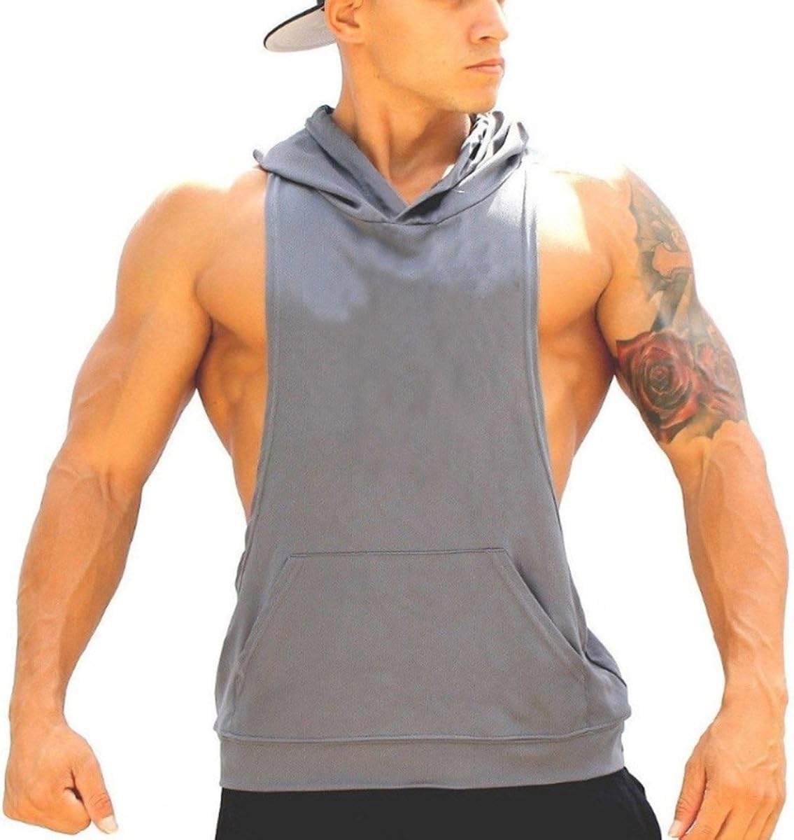Panegy Men's Tank Top Hooded Pure Color Sleeveless Workout Fitness Pullover Sports T-Shirt: Clothing