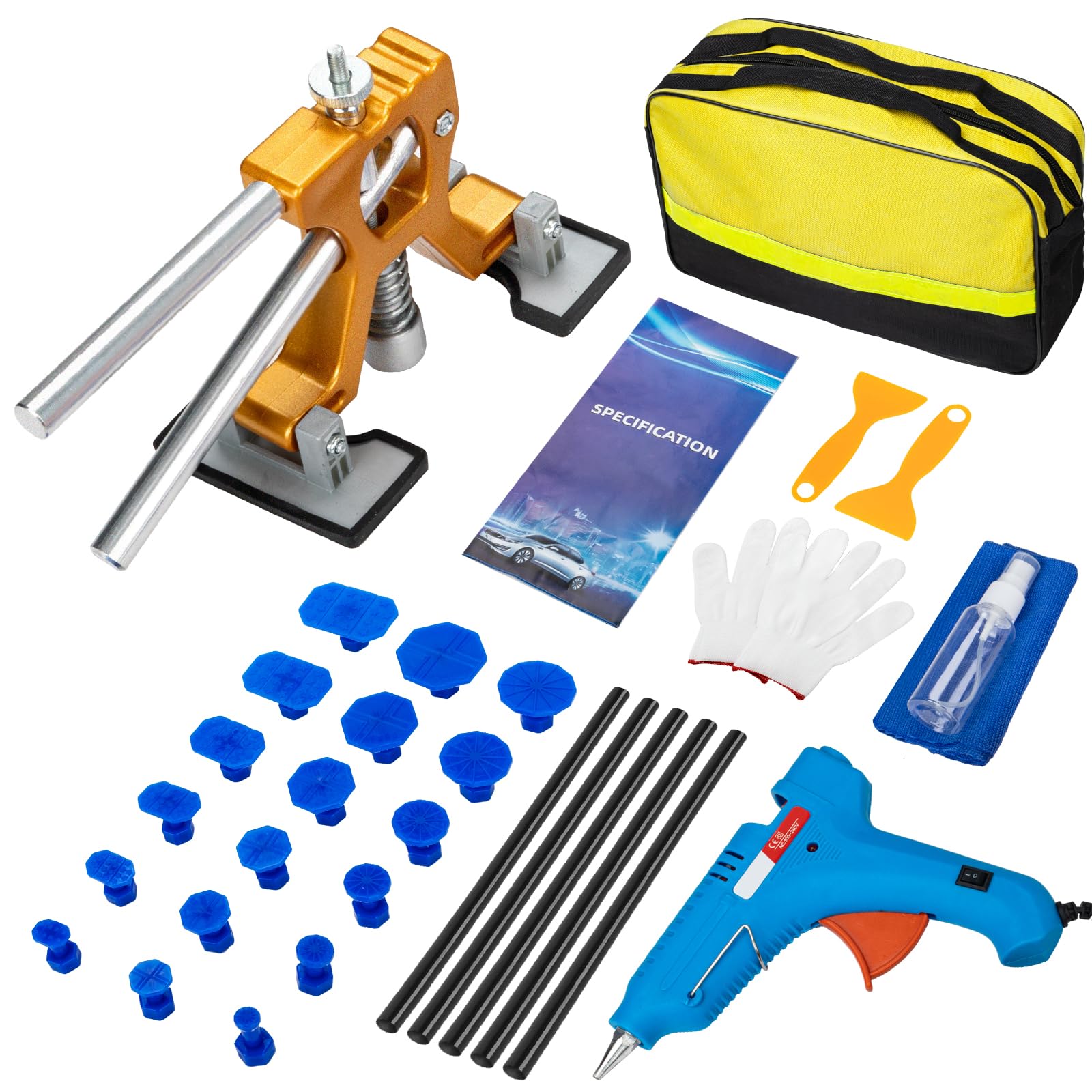 Photo 1 of Auto Dent Puller Kit, Car Dent Removal Kit with Adjustable Golden Lifter, 100W Glue Gu? & 18 Tabs, Dent Repair Kit for Car Dent, SUV Truck, Door Ding, Hail Damage Dent Removal 98% of Car Dents