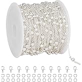 KYUNHOO 32.8 Feet Beaded Chain for Jewelry Making Thin Cable Chains Bulk Silver Jewelry Supplies for Women Men DIY Handcrafts with Lobster Clasps Jump Rings