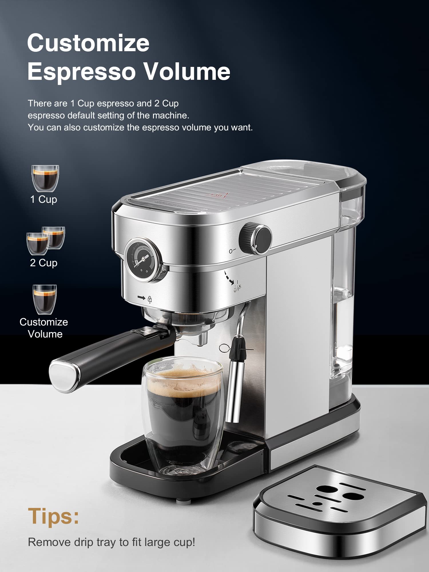 Yabano Espresso Machine, 15 Bar Fast Heating Espresso Coffee machine with Milk Frother Wand for Cappuccino, Large Water Tank, 1350W Automatic Espresso Latte Maker for Home
