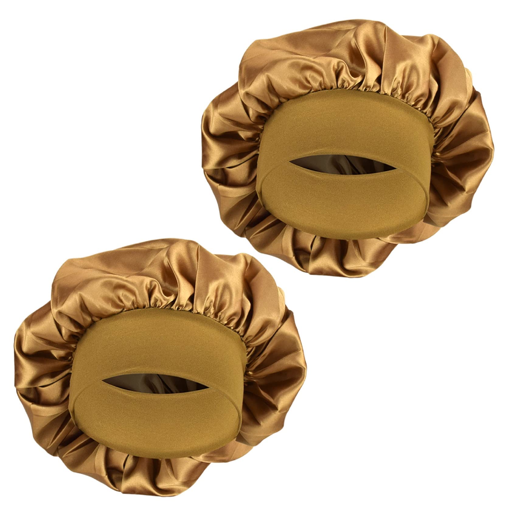 MELTU 2 Pack Hair Bonnet for Sleeping, Satin Bonnet with Wide Elastic Band, Silk Hair Wrap for Sleeping, Soft Sleep Cap (Gold 2 Pcs)