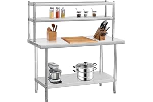 Stainless Steel Table with Overshelves, 36 in x 24 in Commercial Work Tables with 30 in x 12 in Shelf, Metal Kitchen Prep Tab